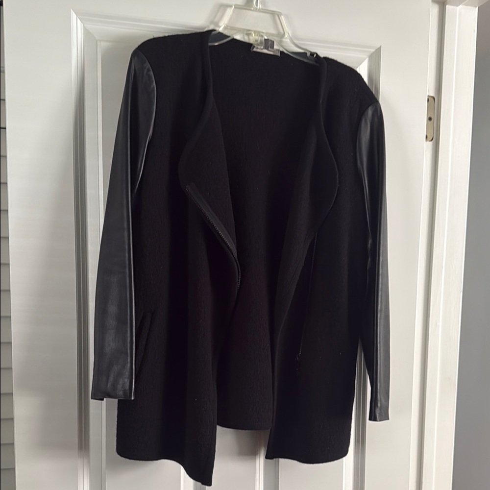 Vince Black Blazer with Leather Sleevesvie